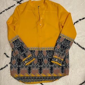 JCrew Factory Yellow Print Tunic Blouse